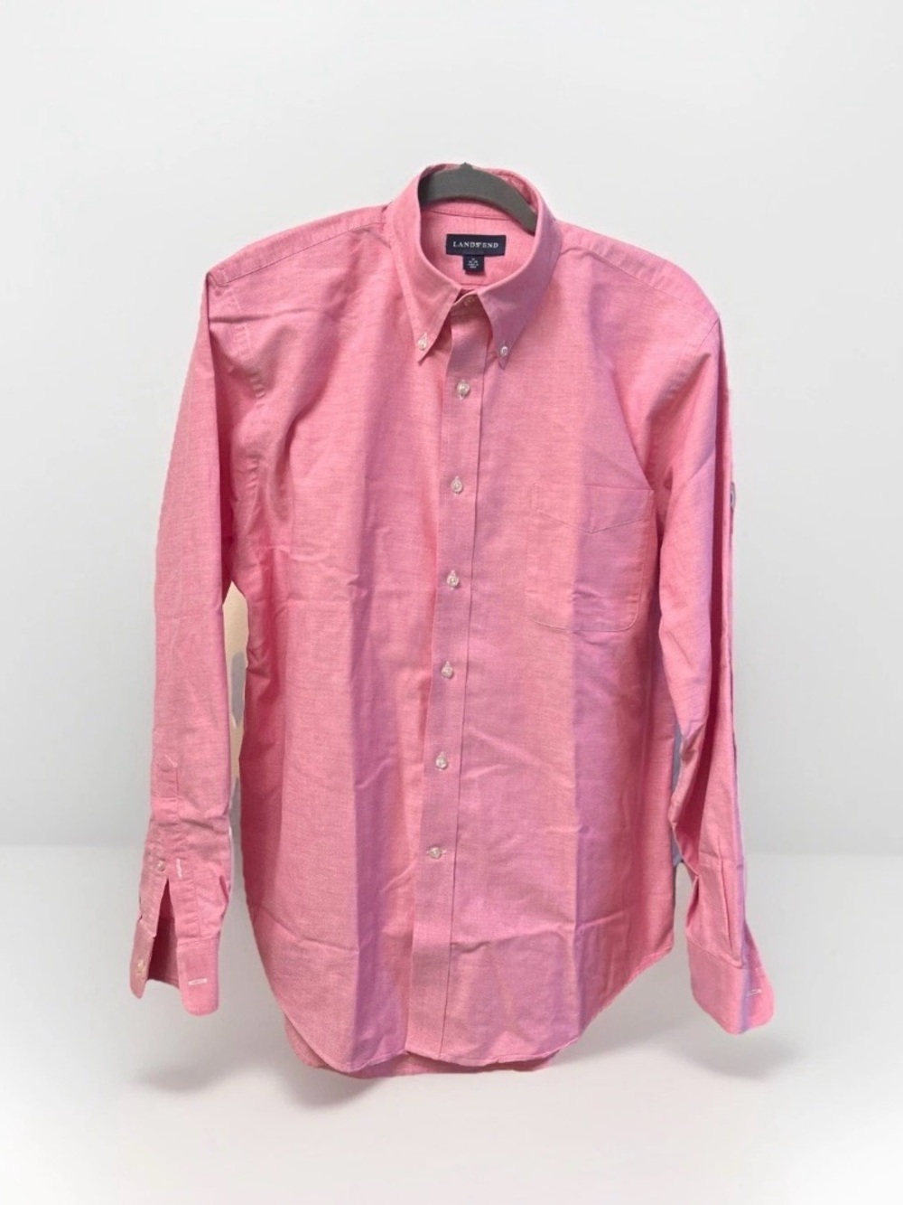 Lands' End Men's Button-Down Pink Oxford Shirt Neck Size 16